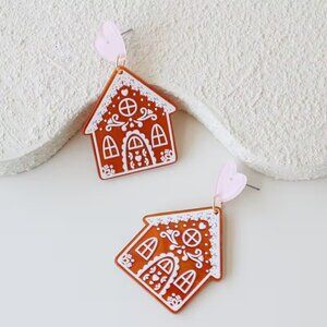 NEW! LIGHTWEIGHT GINGERBREAD HOUSE ACRYLIC EARRINGS